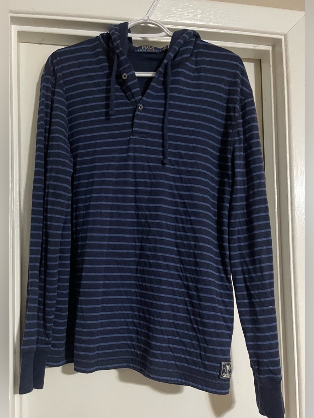 Polo Ralph Lauren Men’s Hoodie Sweater Navy Blue Stripe Size Large